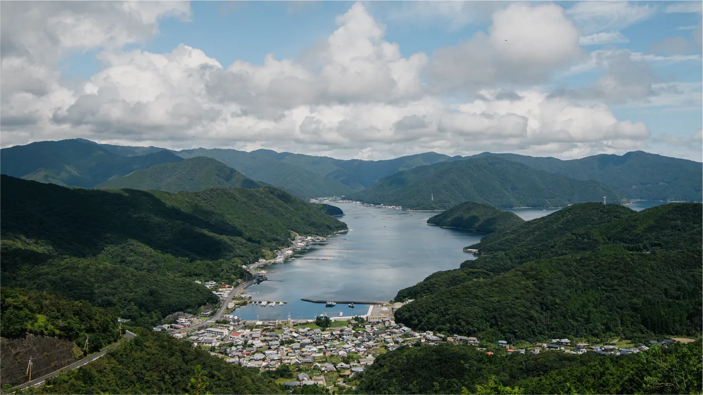 山々に囲まれた蒲江の港と集落